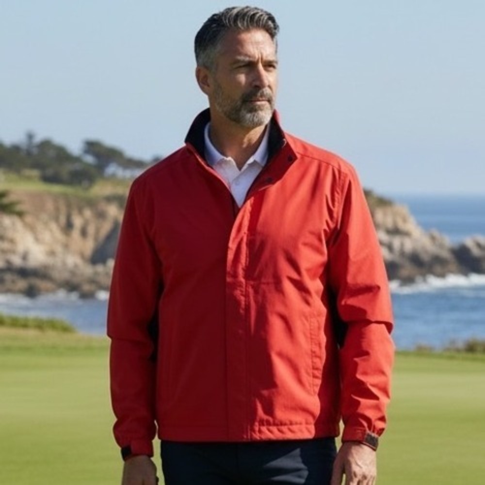 FootJoy DryJoys Mens XL Red Waterproof Full Zip Golf Jacket Mock Neck 1002133